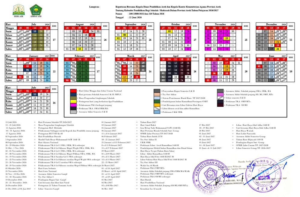 Kalender Pendidikan Tahun Ajaran 2026/2027